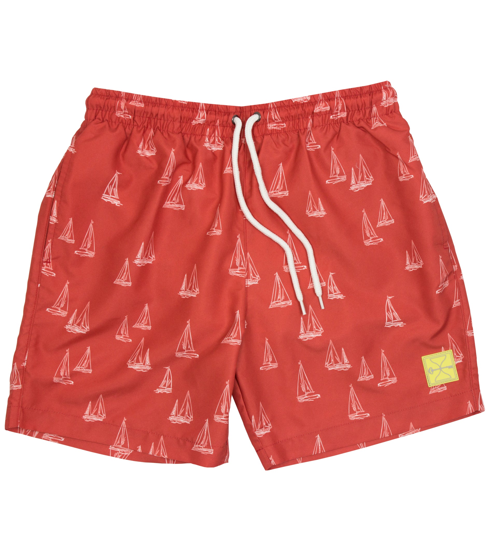 Red/Nautical Swim Shorts - Hourglass (Yellow Badge) – Glitch Anomaly